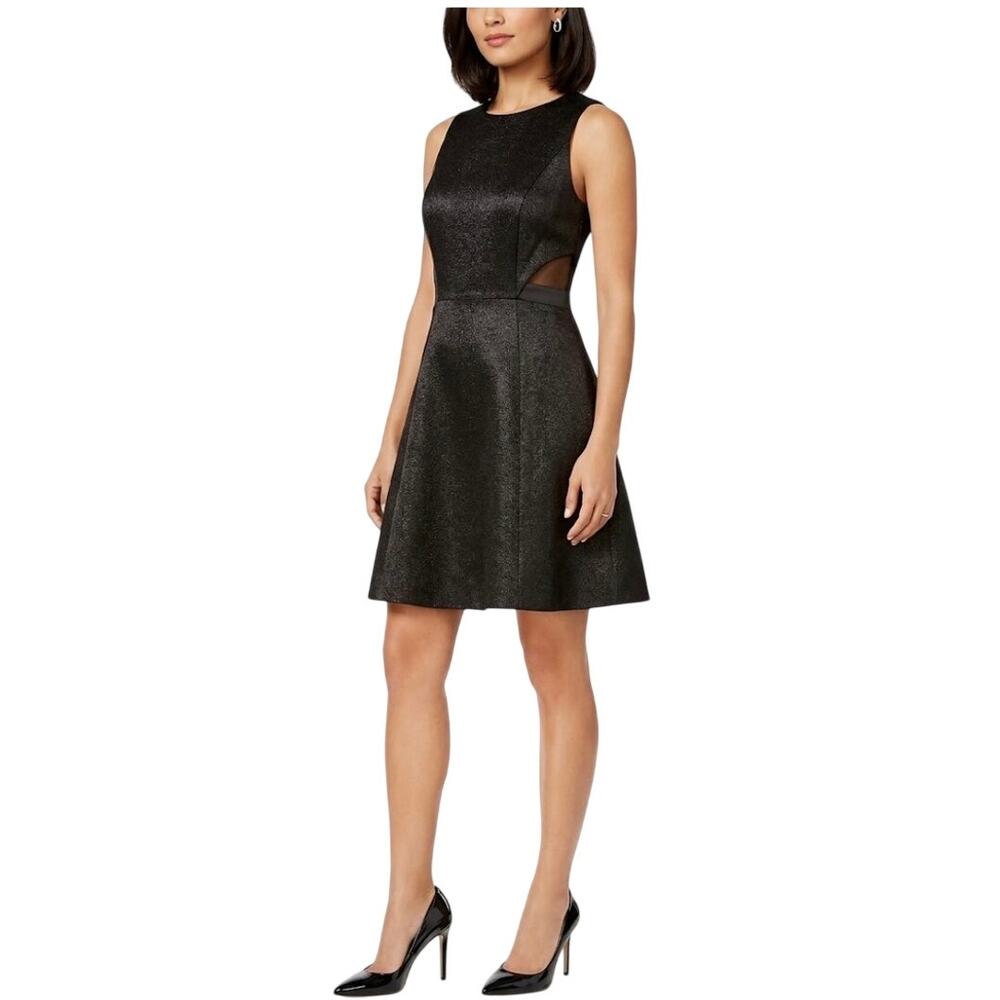 Halston Black Cocktail Party Dress Cut Out Sleeveless Fit and Flare Mini Size 6